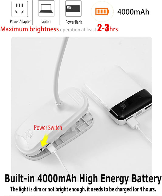 Dual Head LED Desk Lamp with Clamp, Eye-Caring Clip on Lights for Home Office, 4000mAh Rechargeable Battery Operated Table Lamps,3 Lighting Modes & Brightness Dimmer Light for Students (4000)