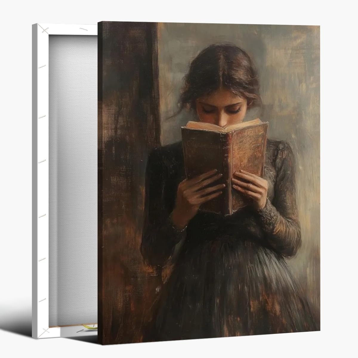 Vintage reading posters Library Book Wall Art Print Victorian Woman Reading Bookish Aesthetic poster Unique Neutral Art reading Decor Dark Academia bookish Room Wall Decor Framed12x16inch