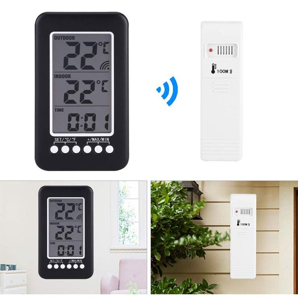 Clock Temperature Meter,LCD Digital Indoor Outdoor Thermometer Electronic and Hygrometer