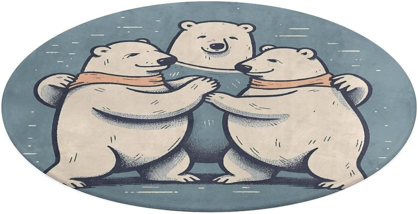 Bear Dancing Circle Rug Retro Luxury Coral Velvet Floor Mat Non Slip Soft Indoor Floor Carpet Comfy Thickened Area Rugs Modern Aesthetic Minimalist Carpets for Home Decor