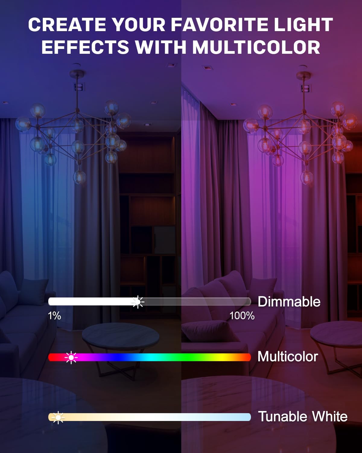G9 Smart Light Bulb, Compatible with Alexa and Google Assistant, Color Changing Smart Led Bulbs, Dimmable and Tunable, Pack of 4