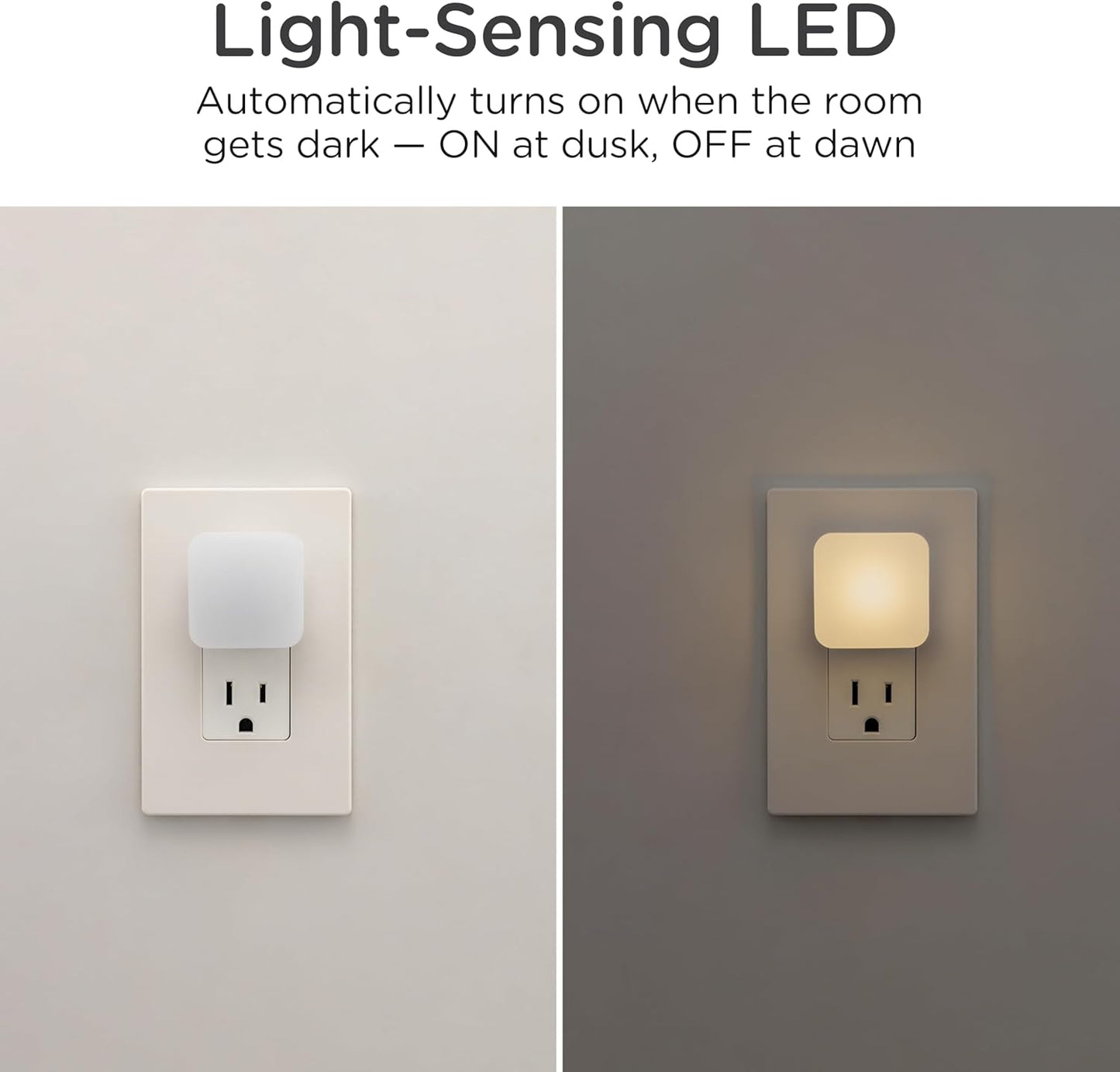 Lights by Night Mini Square LED Night Light, Plug in, Dusk to Dawn Sensor, Warm 3000K, Compact Single Outlet Design (Doesn’t Block 2nd Outlet), Ambient Lighting, Bedroom, Bathroom, 1 Pack, 82486