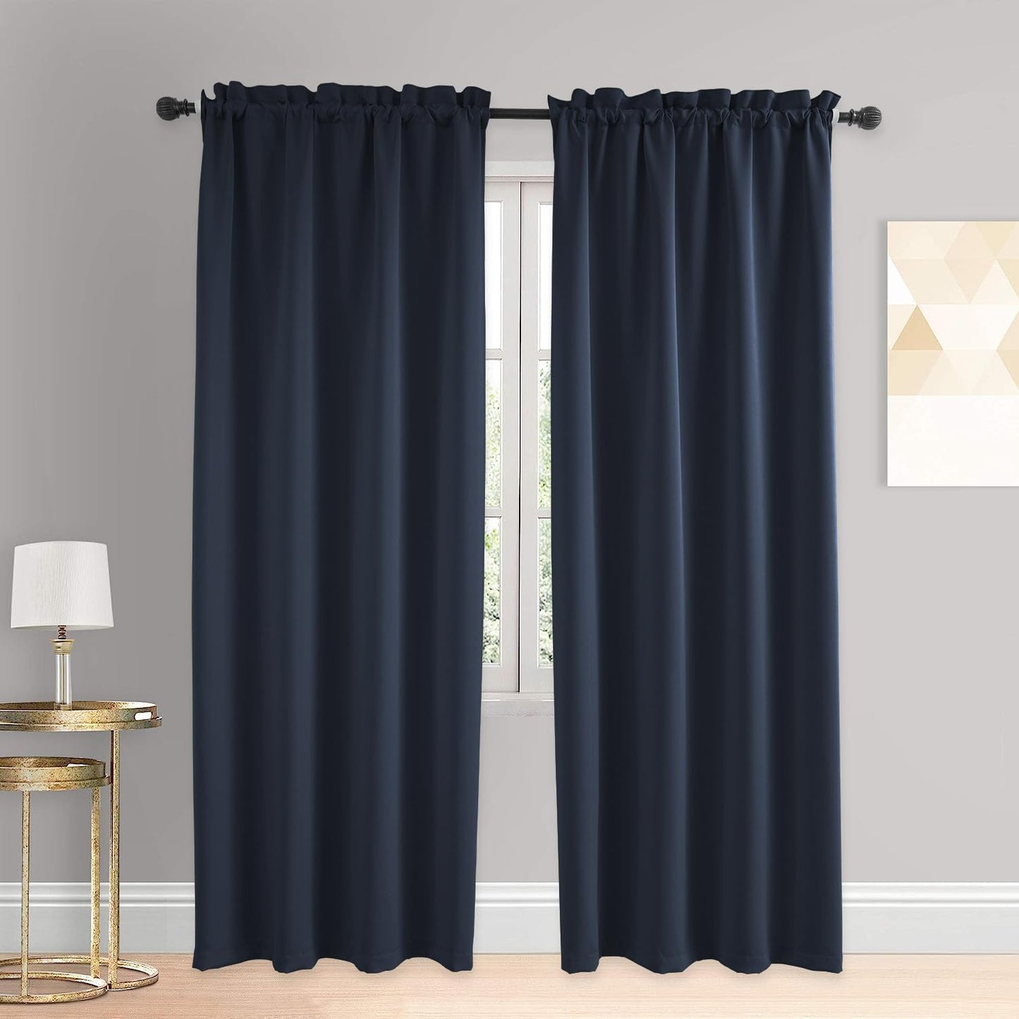 Muamar No Drill Blackout Curtain, Easy Install Window Curtain Panels, Portable Bedroom Curtains 2 Panel Sets, Light Blocking Shades for Window (Navy Blue, 42" W x 84" L)