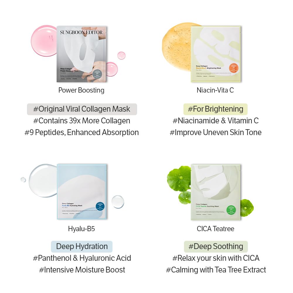 SUNGBOON EDITOR Deep Collagen Overnight mask 37gx17ea Real Collagen 2,160,000PPB for Elasticity TikTok Trend Items Original Hydrating Collagen Face Mask Korean Skin Care Gifts for Women