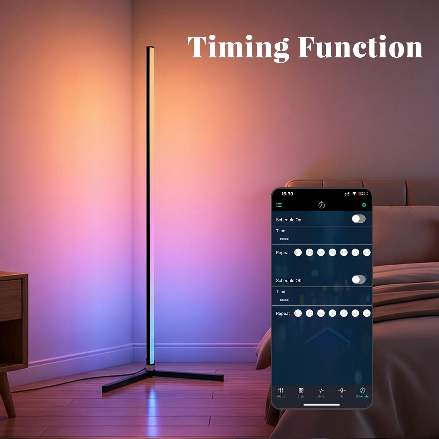 RGB Floor Lamp LED Corner Floor lamp smart Floor lamp with Music Sync Lighting, App & Remote Control, 16 Million Colors Living Room & Gaming Room (1 Pack)