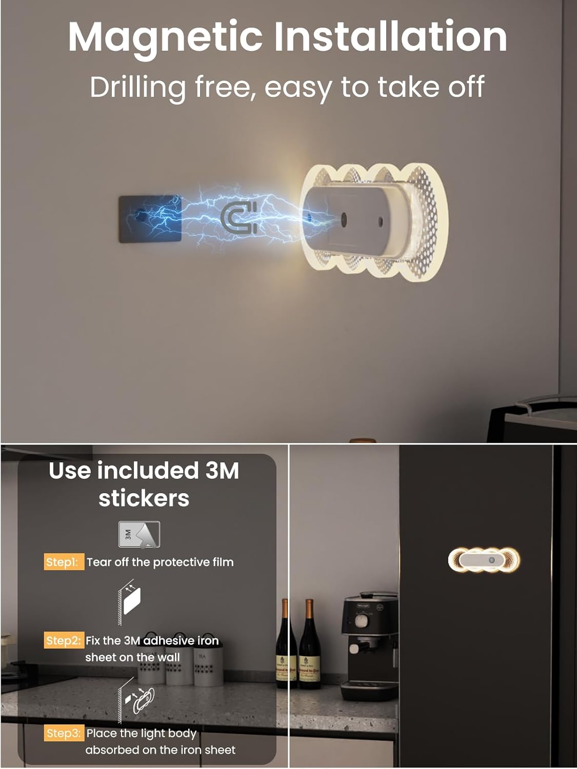 Motion Sensor Night Light for Bathroom & Toilet, Rechargeable Wireless Stick-On Indoor Lights, Magnetic No Drill for Hallway Stairs Bedroom, Warm White 3000K LED, Auto On/Off, 2 Pack