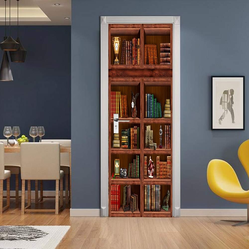 COLORSPRING 3D Book Shelf Door Mural Wallpaper Stickers Self-Adhesive Decor Removable for Home Room Decoration (MT-262)