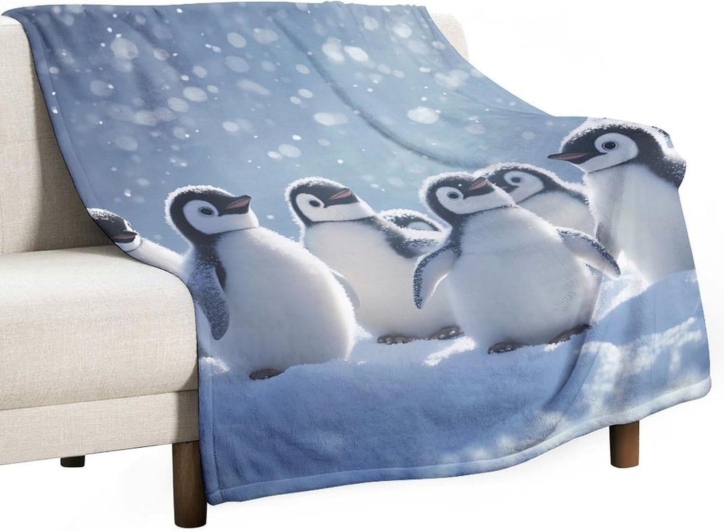 Penguins Snowy Printed Throw Blanket for Couch Bed Plush Cozy Fuzzy Flannel Blanket for All Season 30"x40"