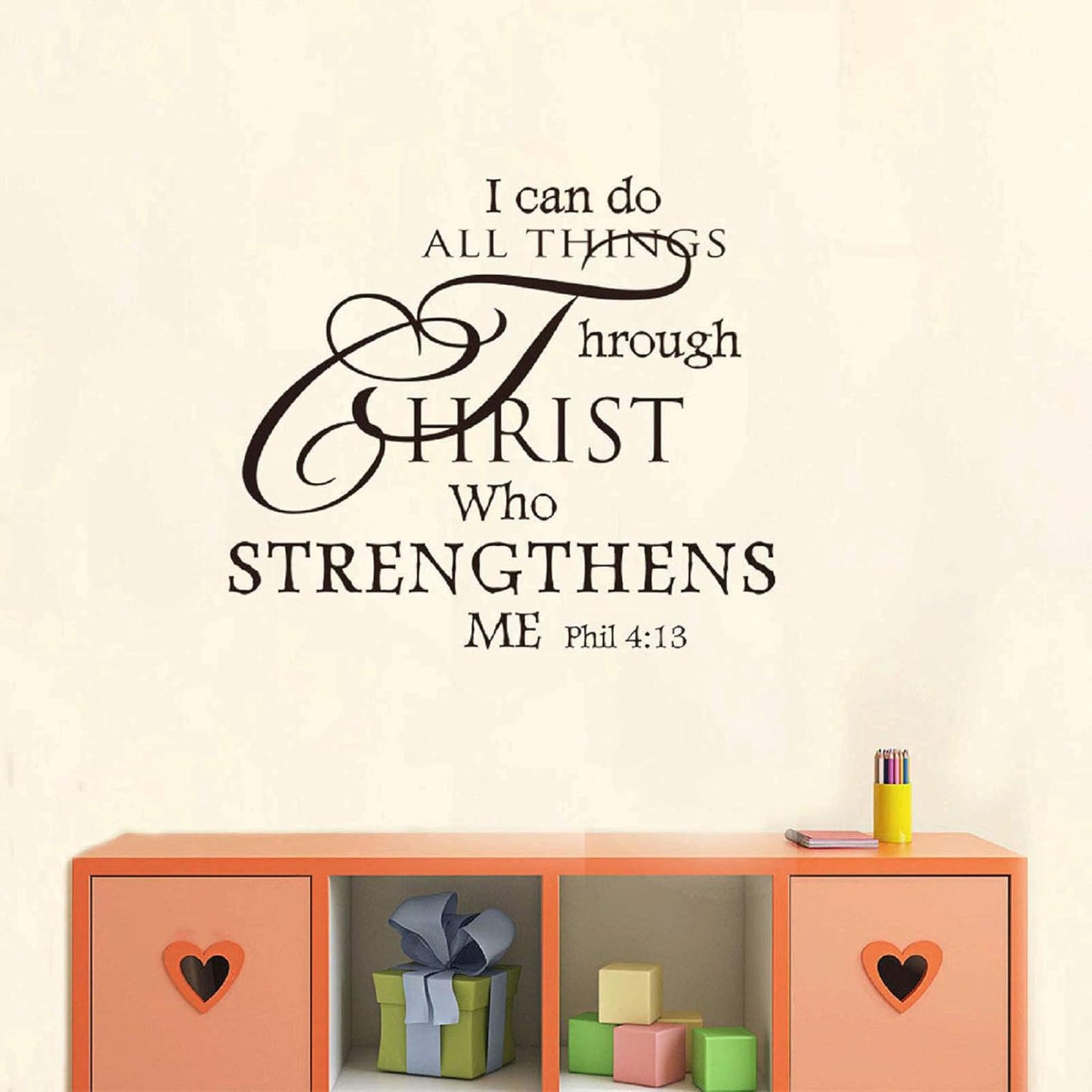 Inspirational Wall Decor Quotes Stickers–I Can Do All Things Through Christ Who Strengthens Me– Decor for Living Room Bedroom Classroom Playroom Nursery Room Wall Decals Decorations