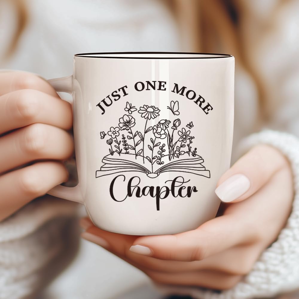 Reading Coffee Mug Gift Just One More Chapter for Book Lovers, Novelty Coffee Mugs for Readers, Writers & Bibliophiles, Perfect Christmas Thanksgiving Birthday Present for Women Men, 13oz