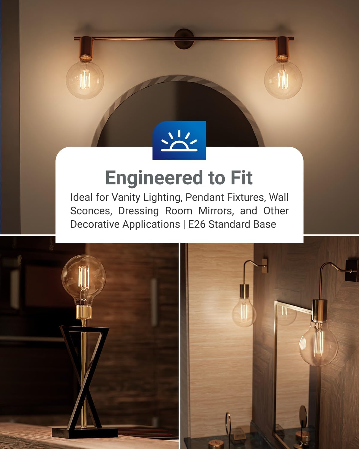 Sunco 10 Pack G25 LED Light Bulbs, Filament Edison Globe, Vanity Lighting Bulb for Bathroom Bedroom, 500 LM, 5W (60W Equivalent), 3000K Warm White, Dimmable, E26 Base, Clear UL
