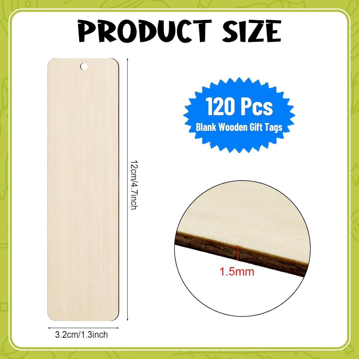 120 PCS Wood Blank Bookmarks Set - Unfinished Wooden Bookmarks with 10m Rope, Hanging Labels for Crafts and Decorations