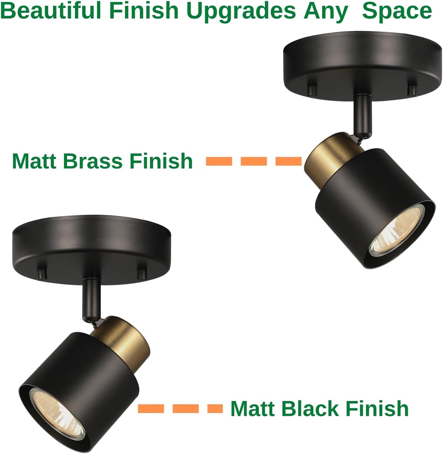 1 Light Track Lighting Kit,2 Packs Matt Black Brass Finish Adjustable Moden Flush Mount Ceiling Spotlight Wall Sconces for Kitchen,Hallway,Living Room Home Improvement
