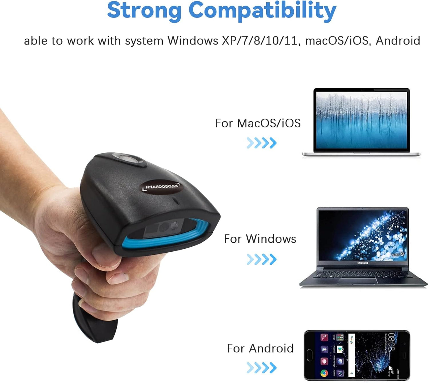 Bluetooth QR Code Scanner - Book Scanner for Personal Library Libib, 1D 2D Codes Scanners for Laptop Computer Mac iPhone Android, Wireless Bluetooth Bar Code Scanner (with Stand)