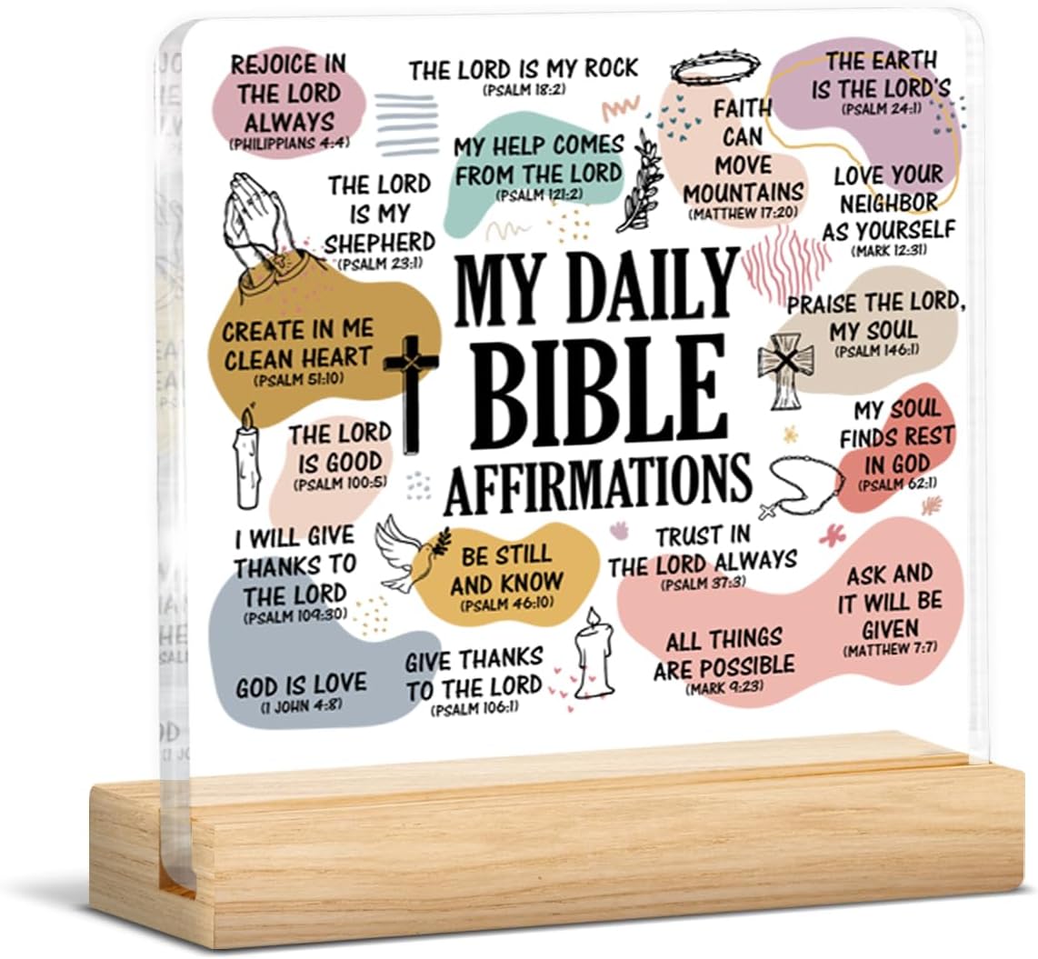 Christian Gifts for Women, Affirmations Religious Gifts for Mom Sister Friends, Bible Verses Clear Acrylic Desk Decorative Sign