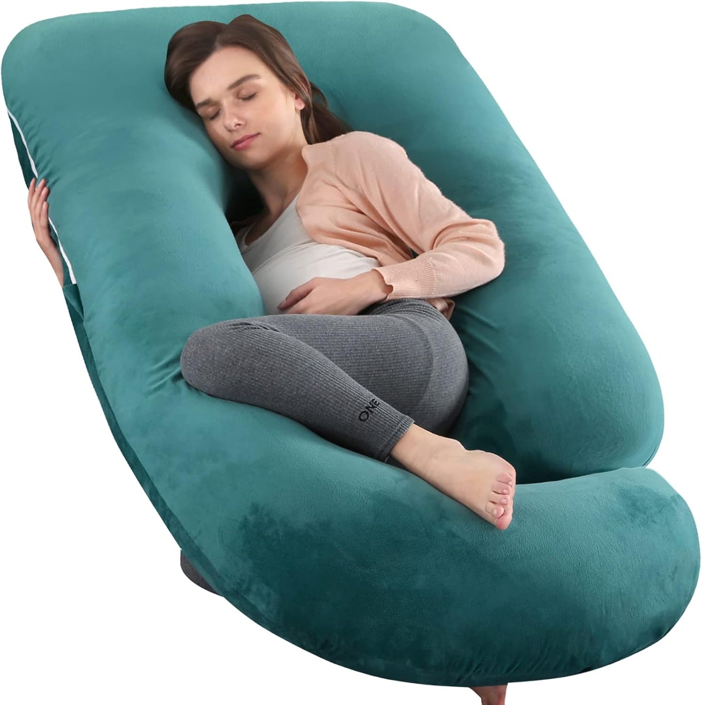 Full Body Pregnancy Pillow for Women-57 Inch U-Shaped Maternity Pillow with Removable Washable Cover Support for Back,Hips,Belly,Legs & Neck (Velvet,Forest Green)