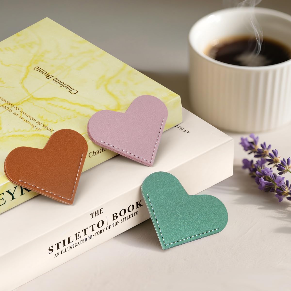 Leather Heart Bookmarks - Kinsound 6 Pieces Cute Corner Page Book Marks for Teachers Students Book Reading Lovers, for School Office Home Supplies (Heart（6pcs）)