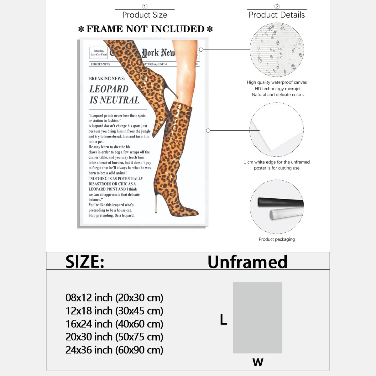 Trendy Newspaper Posters Vintage Leopard Boots Poster Feminist Canvas Prints Retro Fashion Bar Cart Magazine Cover Wall Art for Hot Girl Preppy Y2k Aesthetic Room Home Decor 12x16inch Unframed