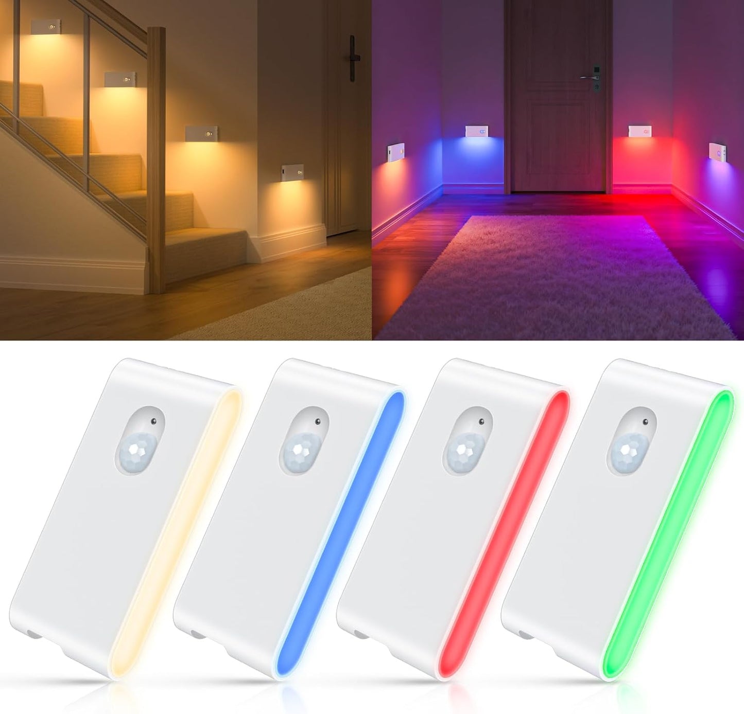 WILLED Stair Lights Indoor RGB & Warm White,Rechargeable Motion Sensor Night Light,Wireless Motion Sensor Lights Indoor for Stair,Bathroom,Hallway,Kitchen,Closet,Cabinet,Bedroom,Kids' Room