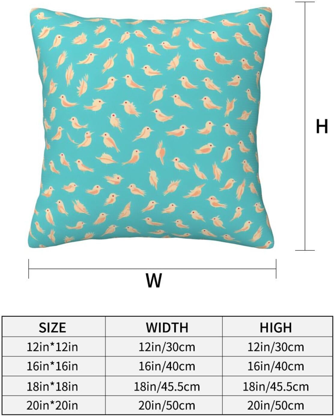 All-Season Square Pillow Covers 18"X18", Birds, Decorative Throw Pillow Covers for Sofa Bed Couch, Hidden Zipper Cushion Cover, Square Lumbar & Accent Pillowcases for Home Decor