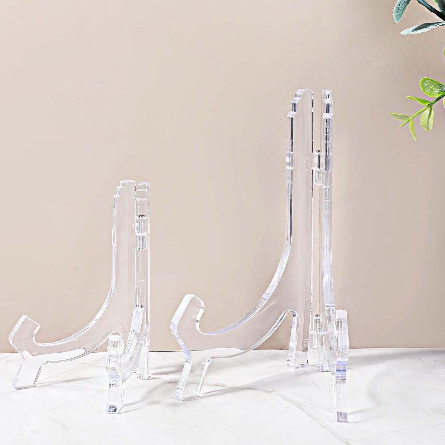 2 Pieces Plate Stand, 4.4/6.4 Inch Clear Acrylic Easels Display Stands, Plate Display Stands, Display Holder for Frame Picture Magazine Book CD Phone
