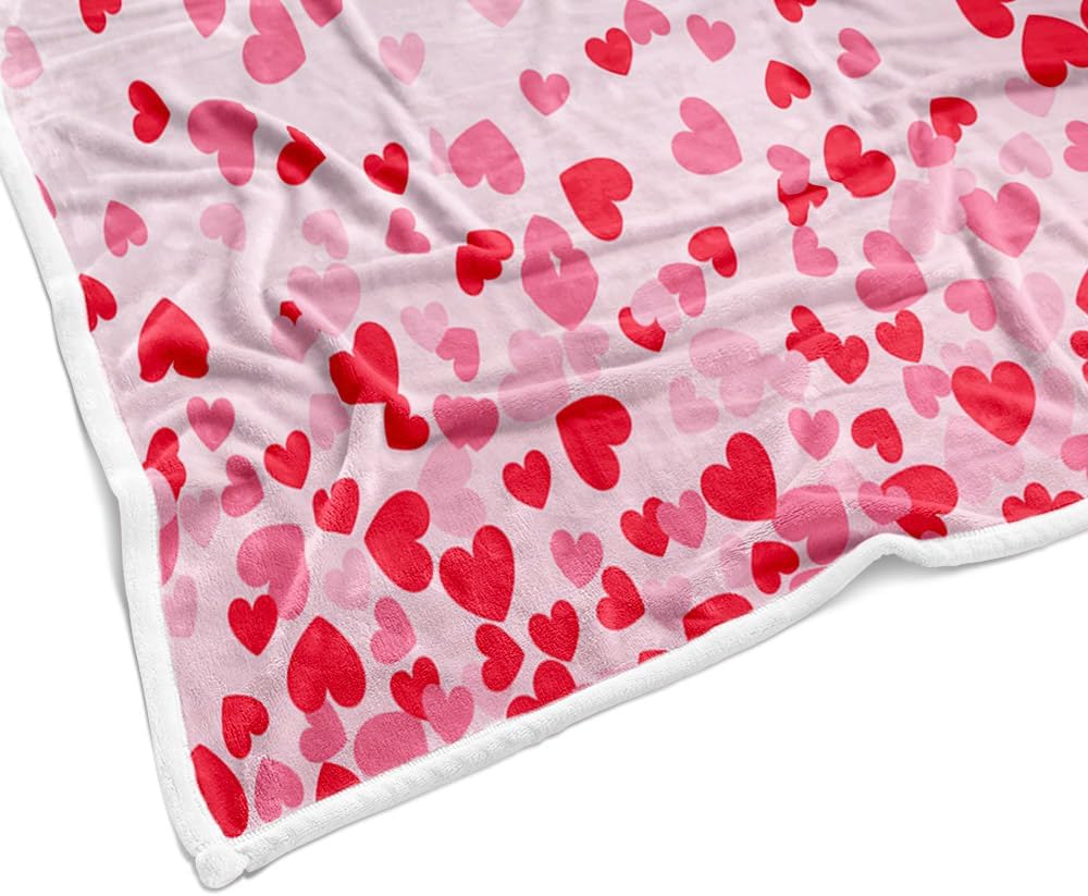 Valentine's Day Gift Fleece Blanket for Mom, Wife, Pink Love Heart Decorative Throw for Couch Sofa Bed, Flannel Blanket - Super Cozy Comfy Throw Blanket (Red, 50"X60")