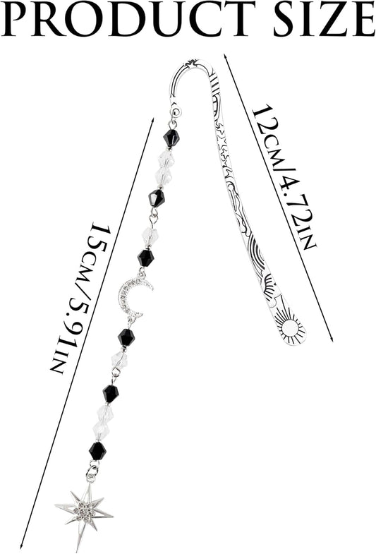 Fantasy Vintage Metal Bookmark - Silver Funny Hook Book Marks Beads Moon Star Charm Page Mark Bookish Gifts for Women Men Kids Reading Lovers Readers Students Bookworms Christmas School