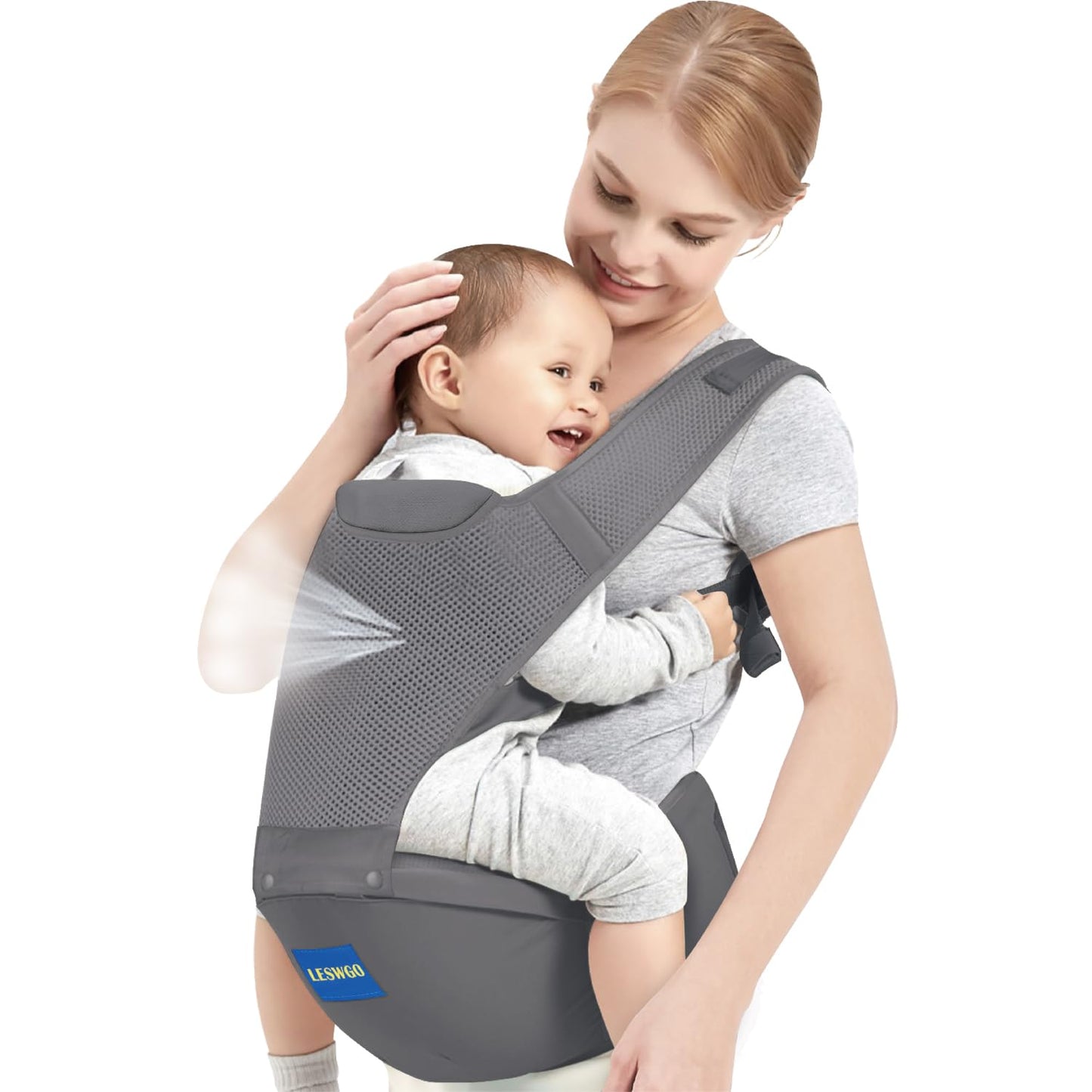 Baby Carrier with Hip Seat, 6-in-1 Baby Carrier Newborn to Toddler, Adjustable Detachable Infant Baby Hip Seat Carrier for 0-36Months (Grey)