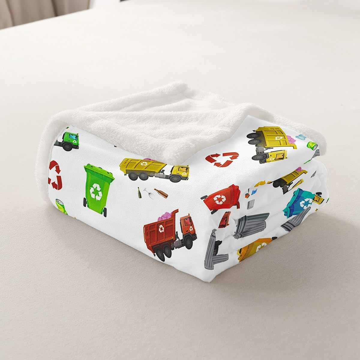 Garbage Truck Kids Throw Blanket,Cartoon Trash Truck Transport Vehicles Bed Blanket,Boys Girls Adults Room Decor,Trash Can Chic Fleece Blanket,Colorful Bright Fuzzy Blanket,Twin Size (60 x 80 Inches)