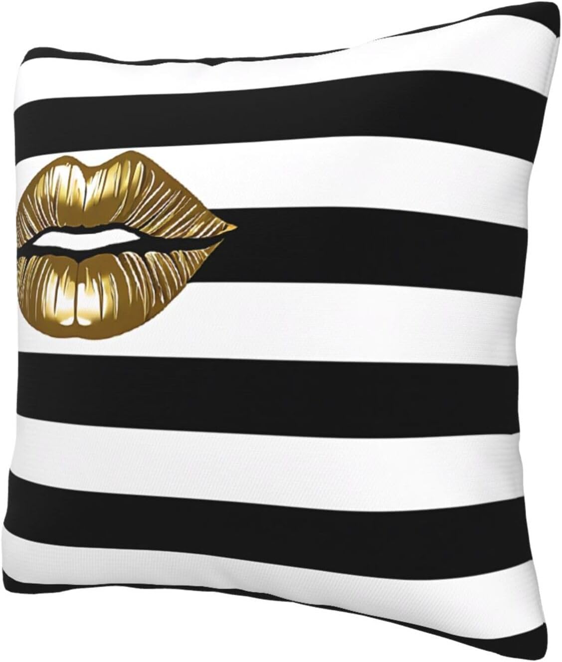 All-Season Square Pillow Covers 18"X18", Lips Black White Stripes, Decorative Throw Pillow Covers For Sofa Bed Couch, Hidden Zipper Cushion Cover, Square Lumbar & Accent Pillowcases For Home Decor
