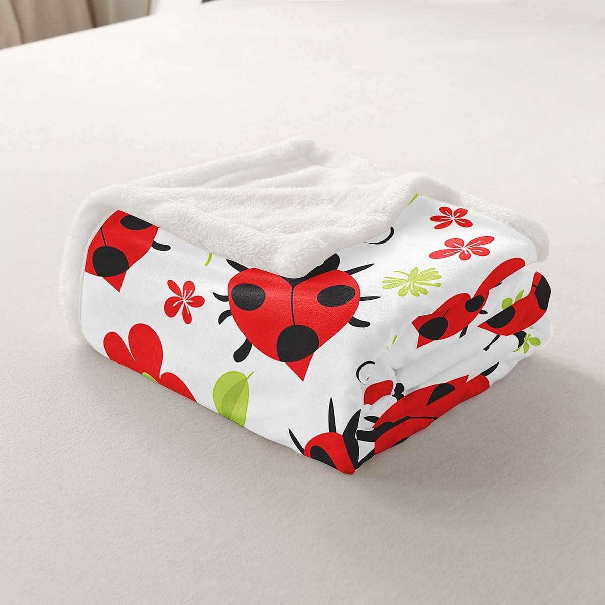 Feelyou Ladybug Fleece Throw Blanket Botanical Floral Floral Printed Sherpa Blanket for Kids Boys Girls Flying s Plush Blanket Cartoon Animal Decor for Sofa Bed Couch,Baby 30x40 Inch