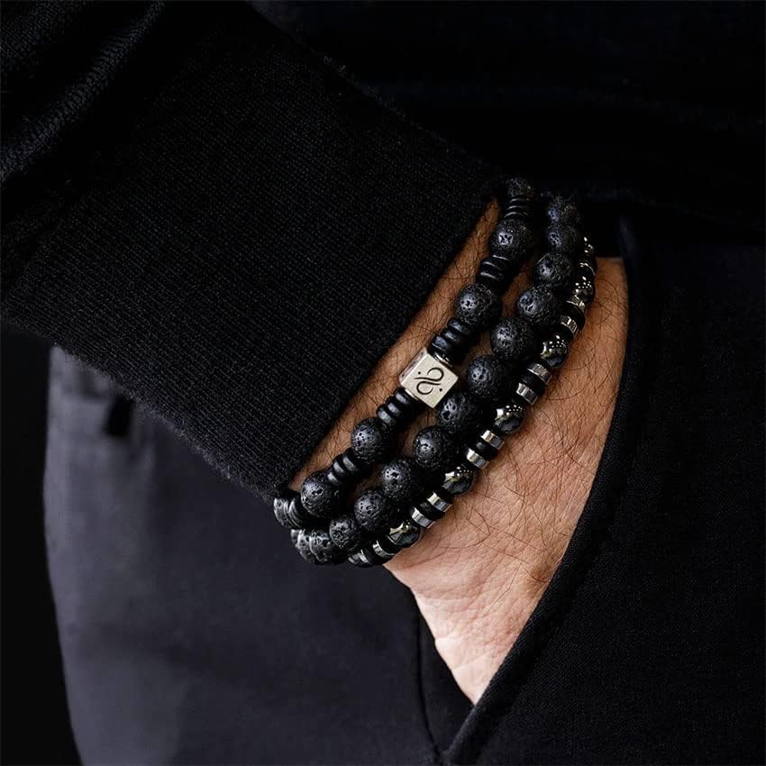 RANKEEF Tiger Eye Bracelet For Men 8MM Natural Stone Stretch Adjustable Black Crystal Beaded Bracelet for Men Women Gifts