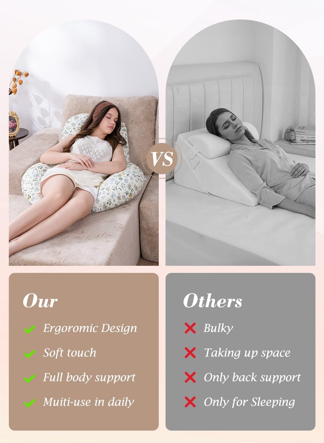 INSEN Wedge Pillow Set for Sleeping and After Surgery, Use for Acid Reflux, Reading and Relaxing, Headboard Pillow for Sitting in Bed