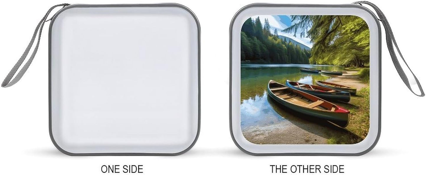 Lake with Boats Canoes Park CD Case 40 Capacity Case Zipper CD Collection Bag with Handles Cover DVD Storage Hard Plastic DVD Disc Cases Storage Binder for Car Home Office Travel
