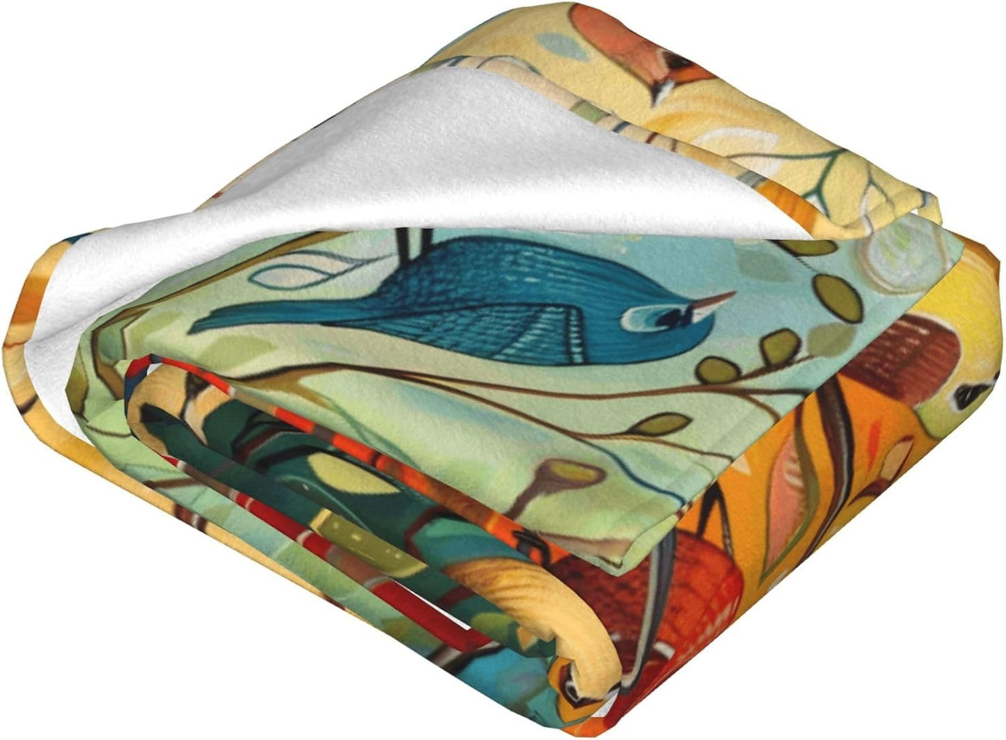 Colorful Bird Tree Blanket Bird Tree Decor Animal Throw Blanket Gifts for Girls Boys Super Warm Soft Plush Lightweight Fleece Flannel Winter Bedding Blankets for Kids Adult Women Men 50"X40"