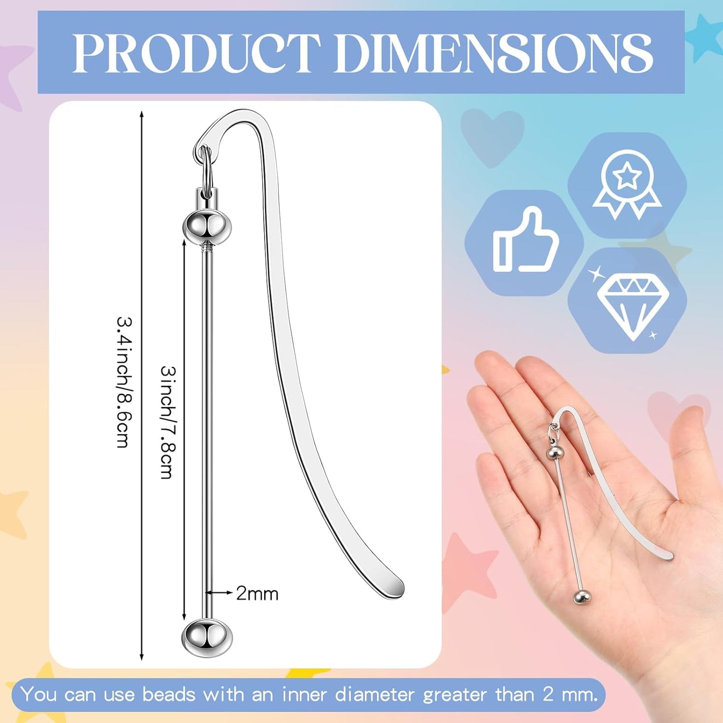 20 Pcs Beadable Bookmarks DIY Metal Blank Bar Bookmark for Beads Modern Bead Craft Jewelry Pendant Charm Gift for Book Lovers Student Teacher Office Supplies(Silver)