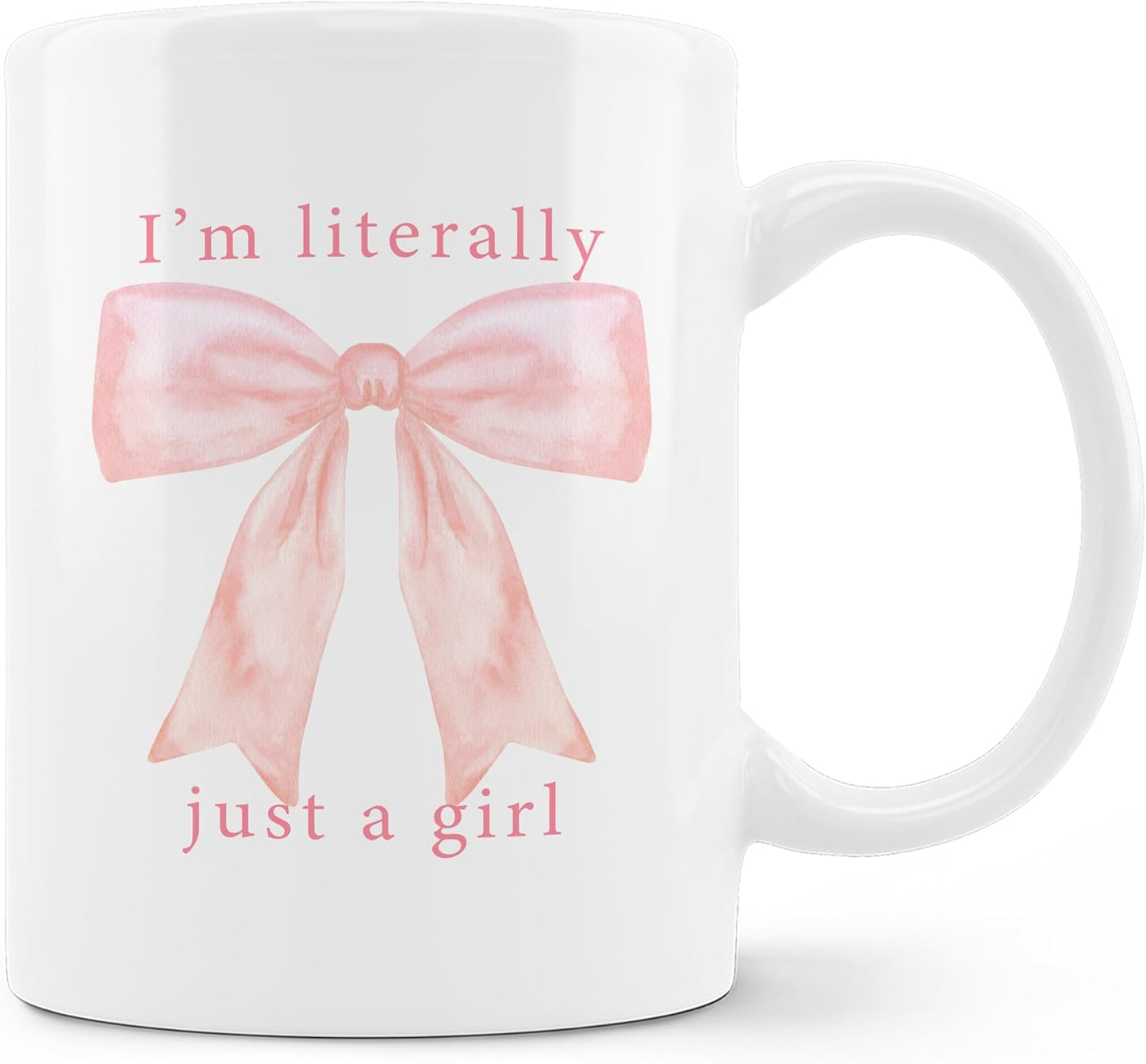 Pink Preppy Coquette Bow Mug,Bow On Ceramic Coffee Cup 11oz, I'm Literally Just A Girl White Ceramic Mug For Women Girls Bestfriend Sister Girlfriend,Pink Bow Lovers Gift