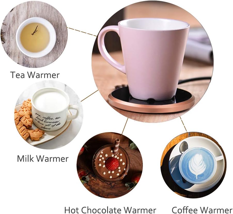 Coffee Mug Warmer - KRGMNHR 18Watt Auto Shut Off Cup Warmer for Home Office Desk Use, Electric Beverage Warmer Heating Plate for Cocoa,Tea, Water, Milk, Rose Gold