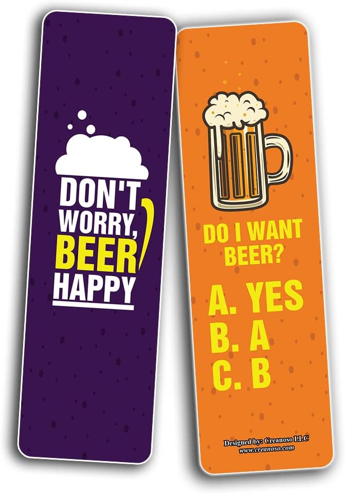 Creanoso Funny Beer Friends Bookmarks (2-Sets X 6 Cards) – Daily Inspirational Card Set – Interesting Book Page Clippers – Great Gifts for Adults and Professionals