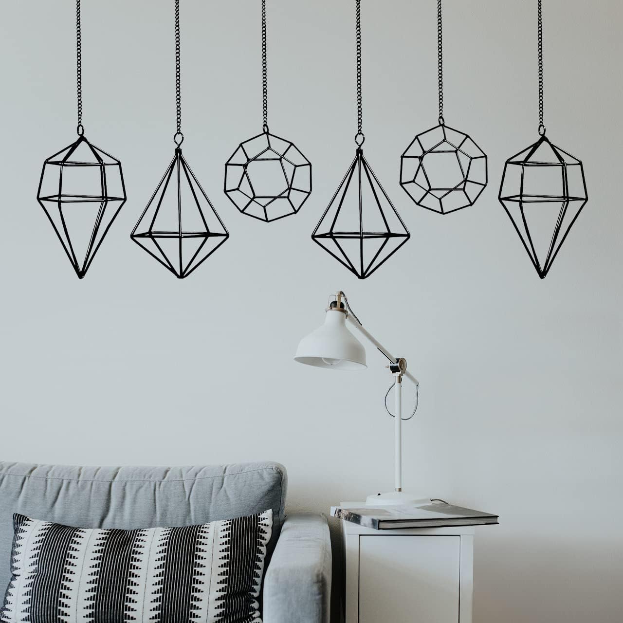Iron Air Plant Holder, 6PCS Geometric Tillandsia Stand - Wall Mounted Hanging Planter for Home Office Decor, Black Metal Himmeli Craft for Air Ferns, Small Airplants Display