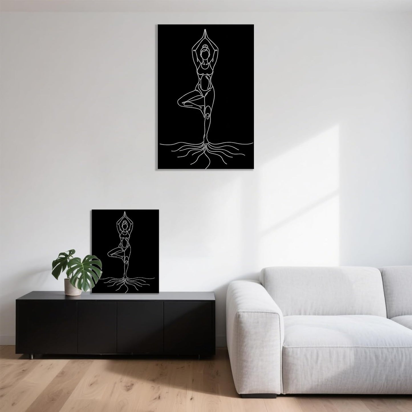 CCCHCY Minimalist Vrksasana Line Canvas Print - Black White Tree Pose Meditation Wall Art Decor - Abstract Zen Yoga Poster, Modern Spiritual Artwork for Studio, Bedroom, Bathroom 12" x 16"