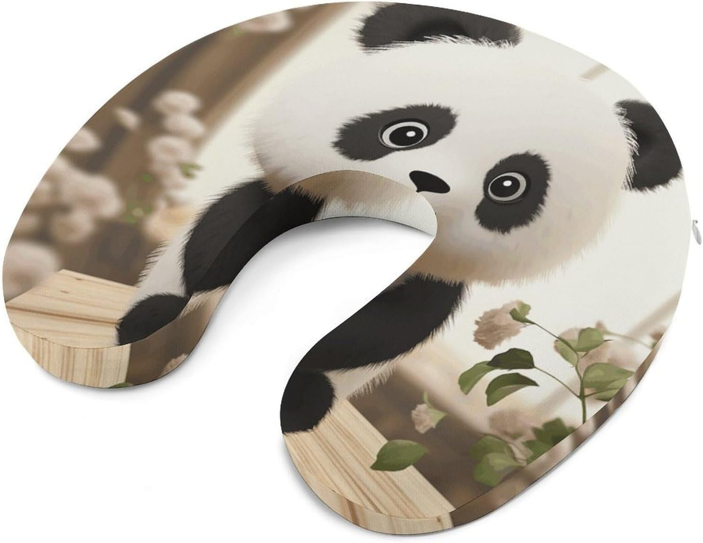 Cute White Panda Neck Pillow Memory Foam U Shaped Pillows Portable Pillows for Shoulder Travel Head Support Pillow with Concealed Zipper for Airplane Car Home Office