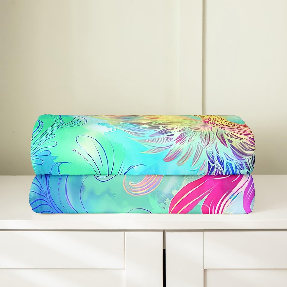 Erosebridal Phoenix Blanket Throw 50X60 Colorful Magic Bird Throw Blanket,Watercolor Tie Dye Fleece Blanket Western Gothic Bohemian Fuzzy Blanket Rainbow Geometric Stripes Bed Blanket
