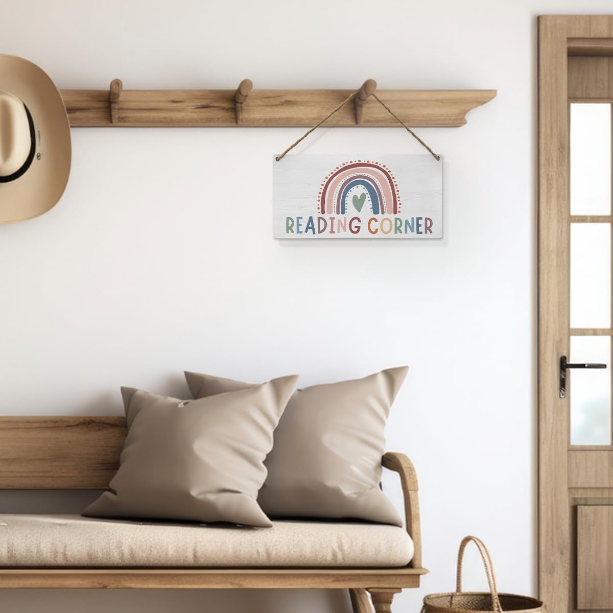 Mtrgdn Reading Corner Decor for Classroom,Boho Rainbow Classroom Wall Decor,Reading Nook Reading Corner Wall Hanging Sign for Homeschool Library Nursery Kids Room,12x6 Inch