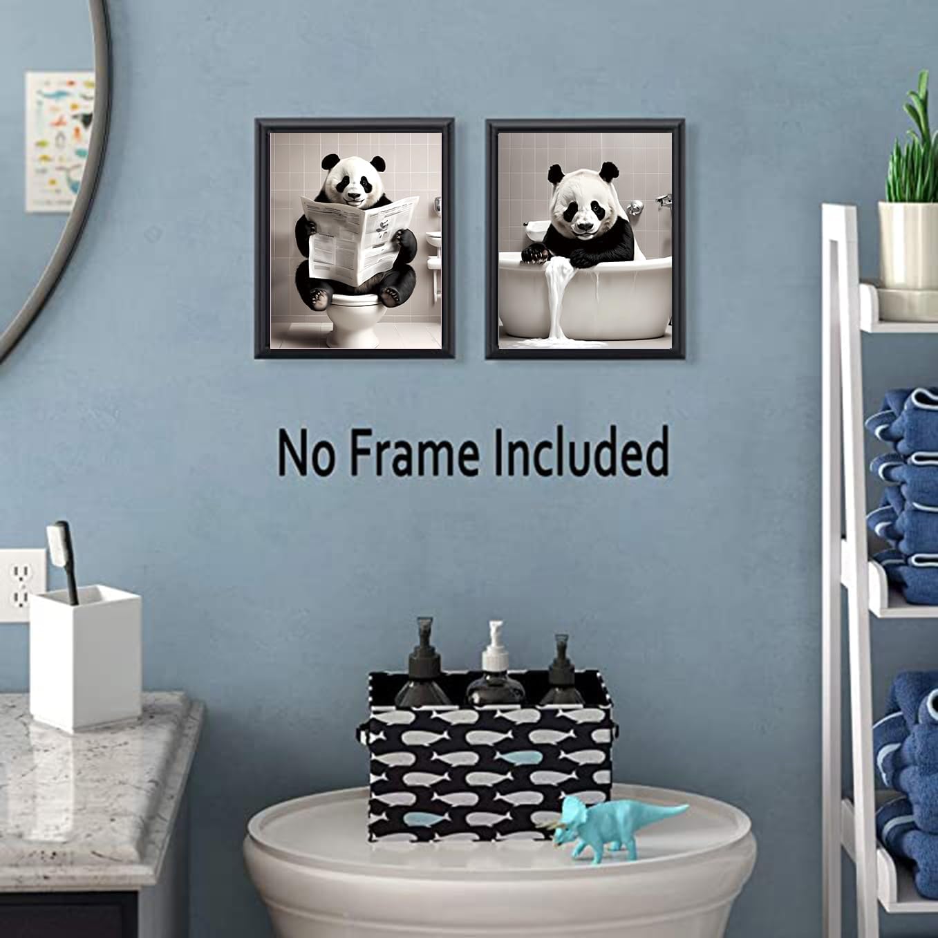 Kids Bathroom Decor Art Prints,Funny Panda Bathroom Wall Art Poster,Black and White Panda Aesthertic Poster,Vintage Animal Canvas Art Prints for Restroom,Farmhouse Wall Decor,4-Set (8"x10"Unframed)
