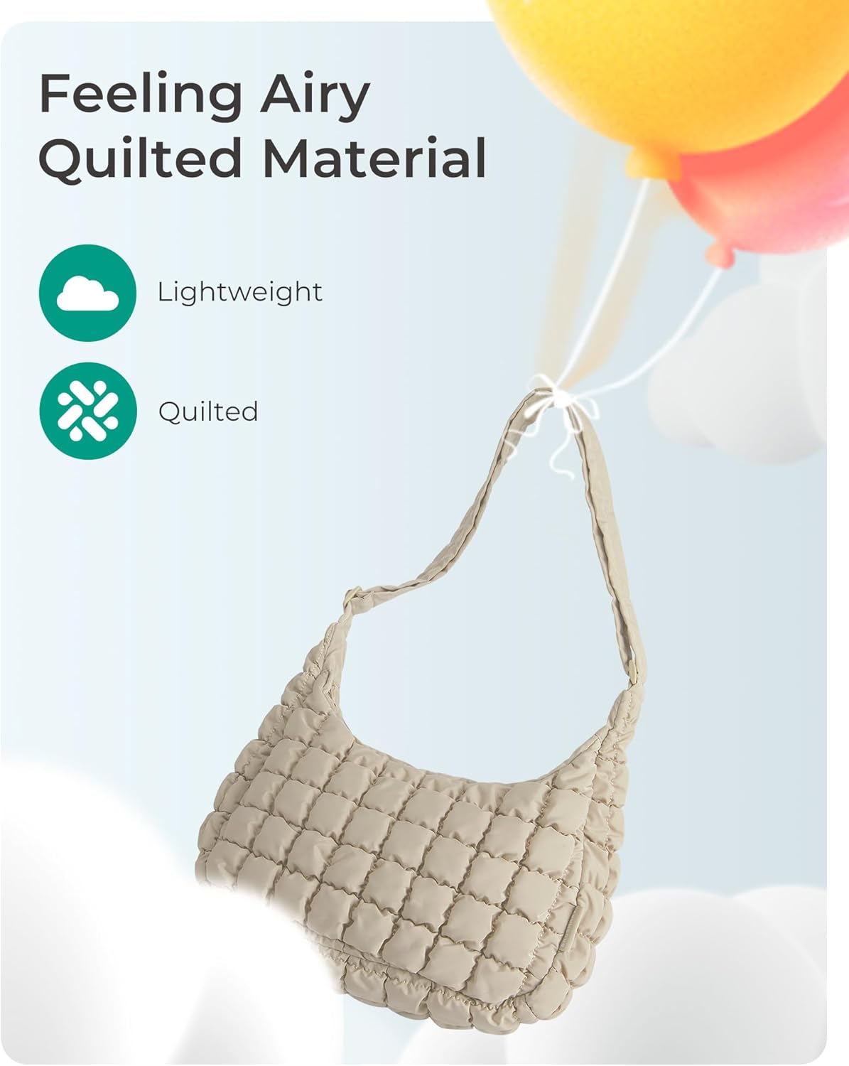 BAGSMART Crossbody Bags for Women, Quilted Puffy Purses for Women, Fluffy Travel Essentials Shoulder Hobo Bag | Compact Purse, w/ adjustable Strap, scratch-resistant, water-resistant, Daily use, travel, weekend getaways