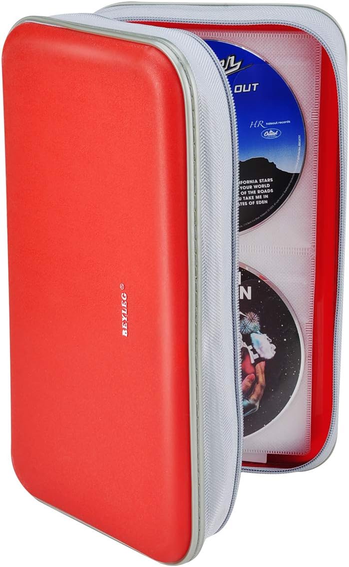 CD DVD Wallet, Wismart 96 Capacity Heavy Duty Sturdy DVD Storage Hard shell CD Disk Holder DVD Case VCD Wallets Blu-ray Media Case Storage Holder Organizer Wallet,96 Capacity (Red)