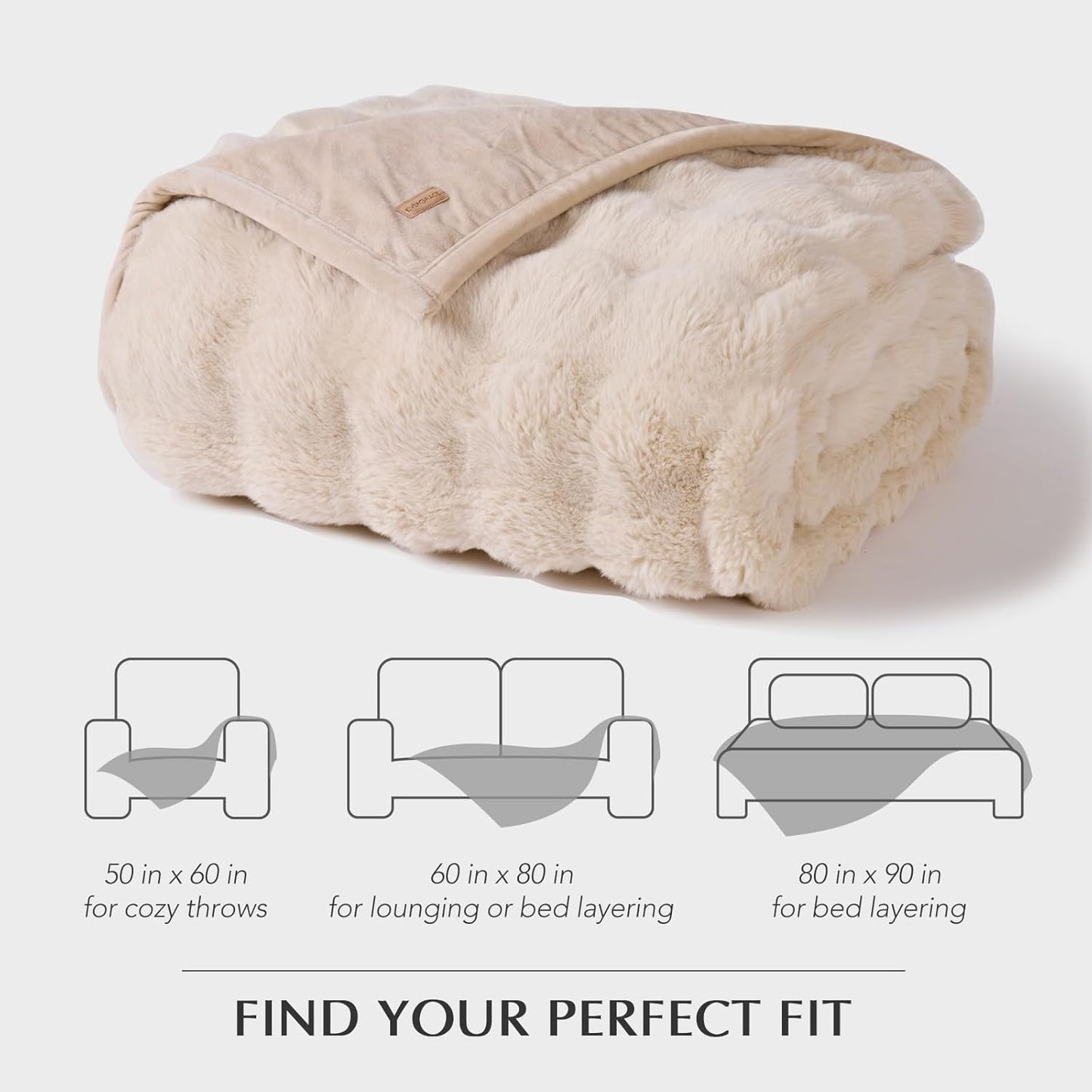 EverGrace Ultra Soft Luxury Fluffy Faux Rabbit Fur Throw Blanket, Thick Warm Bubble Throw for Bed, Cozy Plush Reversible Blankets for Couch, Chair, Sofa, Cream, 60x80 Inches