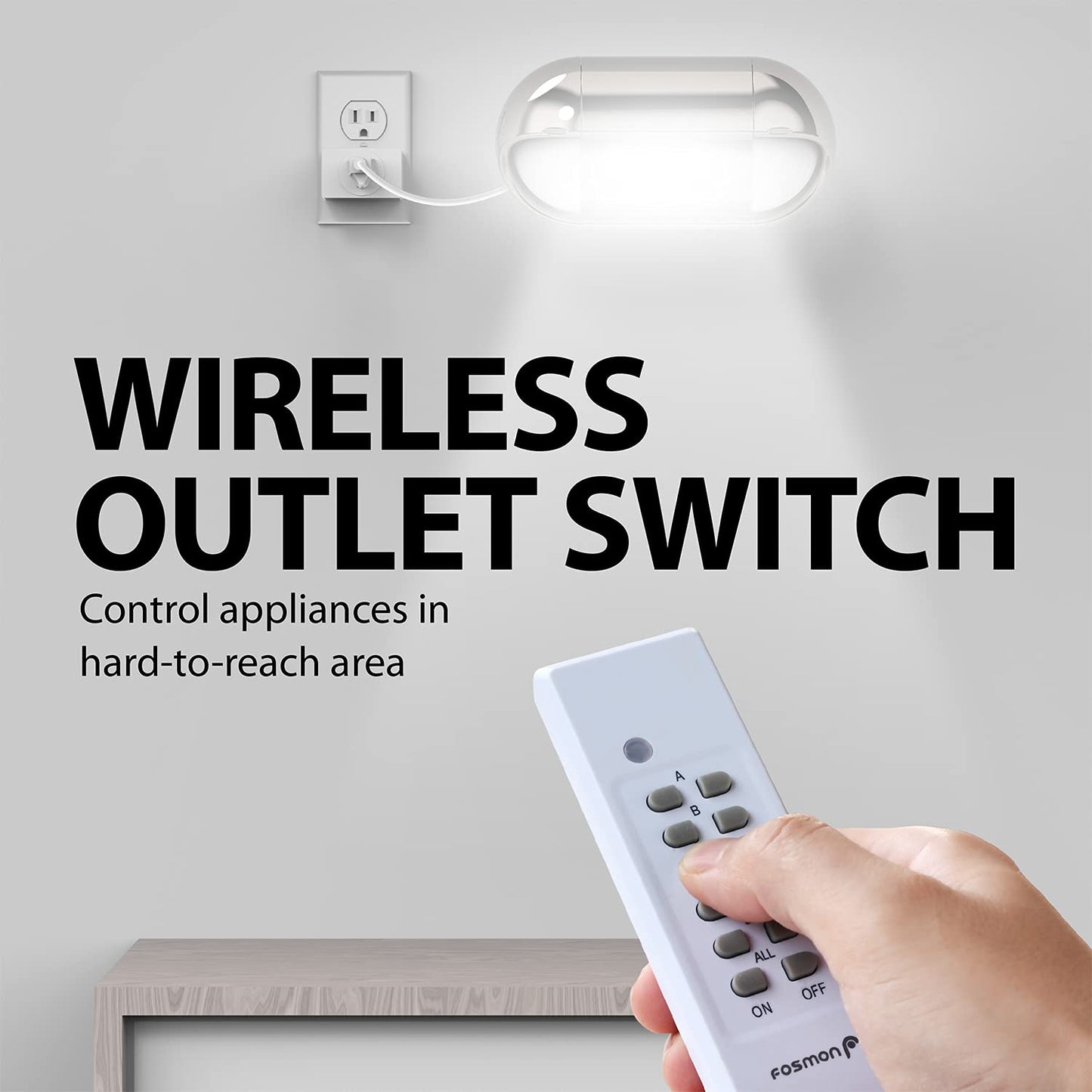 Fosmon Wireless Remote Control Outlet Plug Indoor, Battery Operated On/Off Light Switch for Electrical Outlet, Fan, Christmas Tree, No Interference, 15A/1875W, No Wiring & Expandable- 5 Pack