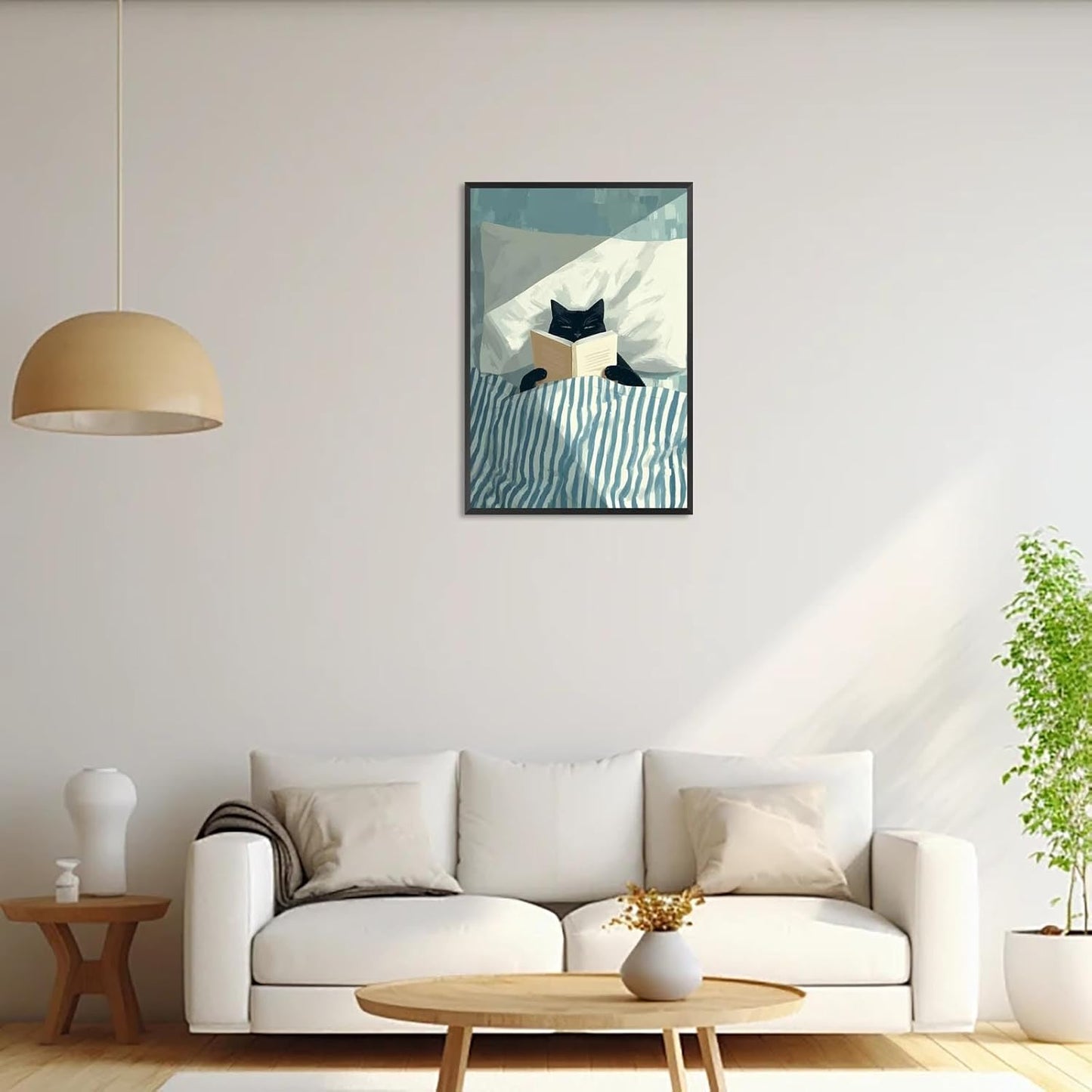 Funny Black Cat Reading Poster Trendy Animal In Bed Canvas wall art Minimalist abstract Pet Aesthetic watercolor Prints Painting For Living Room Bedroom Office Wall Decor 12x16in Unframed